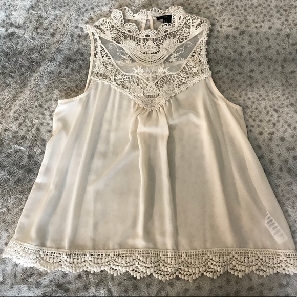 Forever 21 Tops - Cream with crochet high neck tank, NWOT